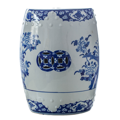 Porseleinen Tuinpoef Met Bloemetjes - The Ming Garden Collection