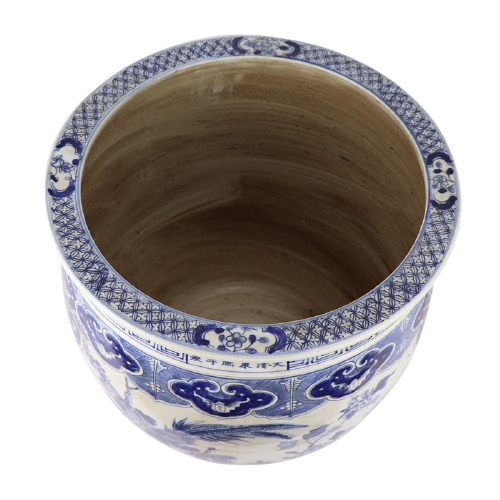 Grote Porseleinen Bloempot Met Bloemen en Vogels - The Ming Garden Collection