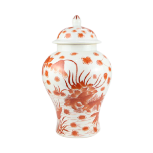 Grote Koraalrode Porseleinen Pot Met Vissen - The Ming Garden Collection