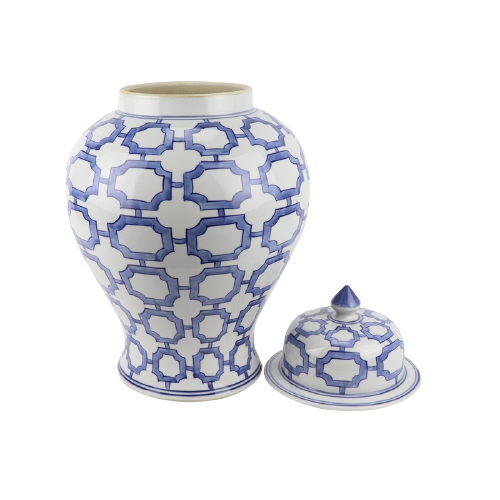Grote Porseleinen Pot Met Geometrisch Patroon - The Ming Garden Collection