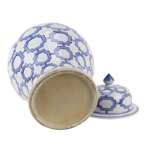 Grote Porseleinen Pot Met Geometrisch Patroon - The Ming Garden Collection